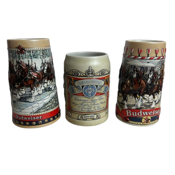 Budweiser Stein 1980s Holiday Mug 3D Clydesdale Horse Christmas B Series Ltd Ed - Picture 7 of 10
